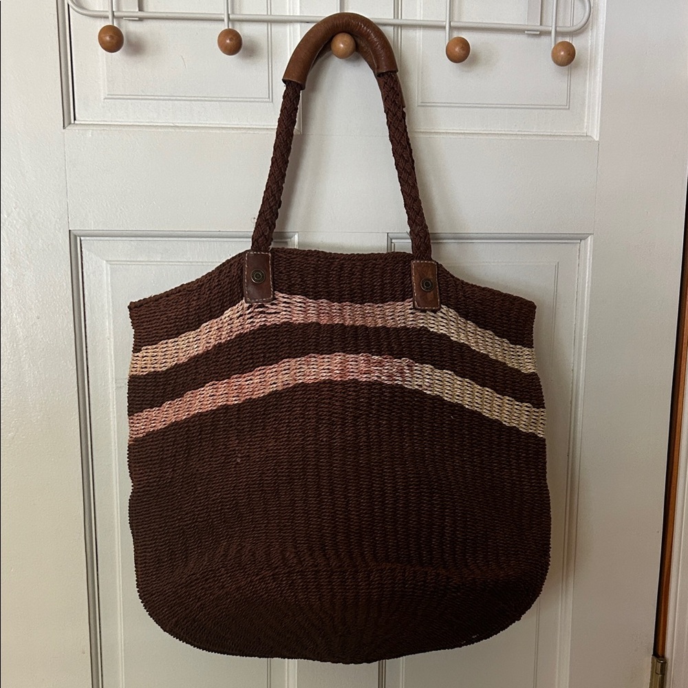 Vintage GAP Brown/Cream Woven Beach Bag